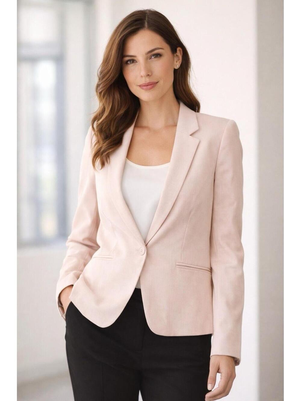 H&M Light Pink Blazer Womens M Single Button Career Stretch Jacket